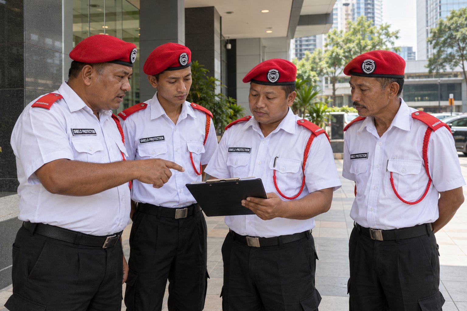 Shield Protection guards in a briefing huddle