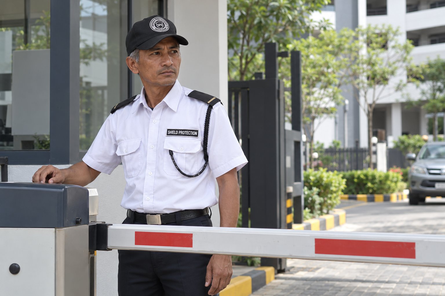 Shield Protection guard at an entry checkpoint