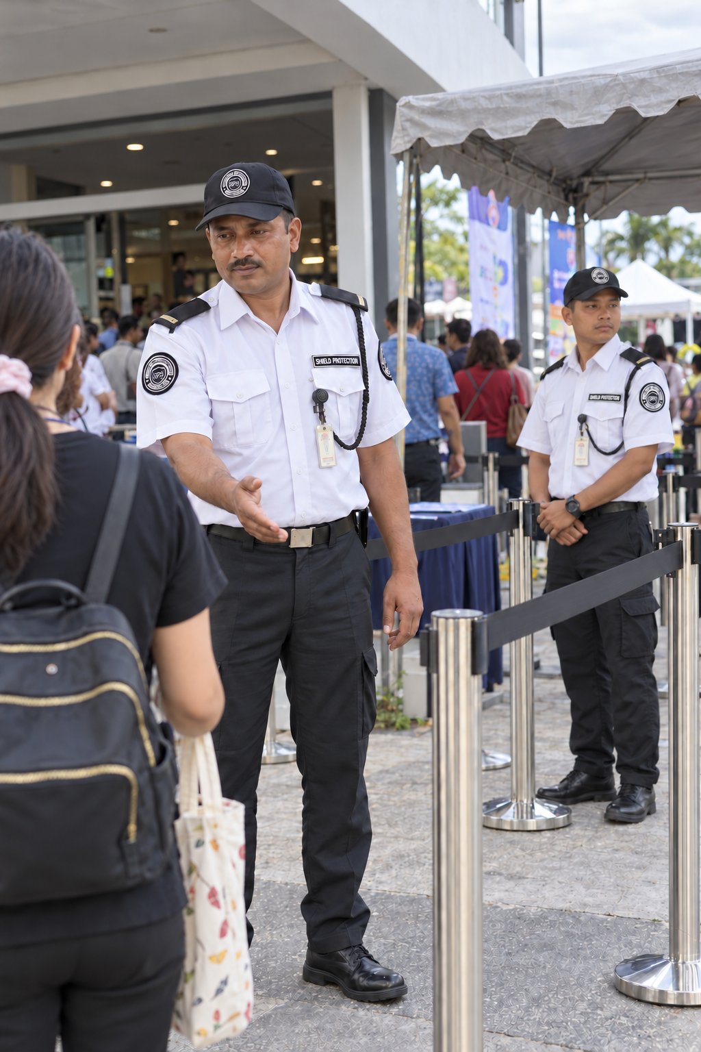 Shield Protection guard managing crowd access at an event