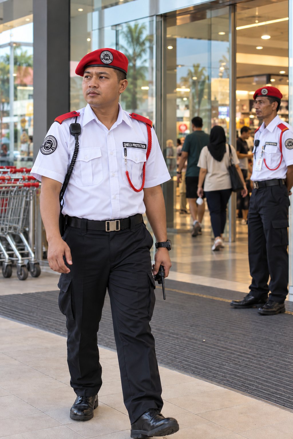 Shield Protection guards on duty at a retail mall entrance