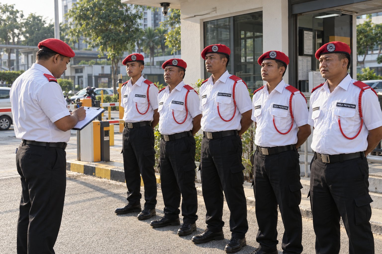 Shield Protection guards at morning roll call