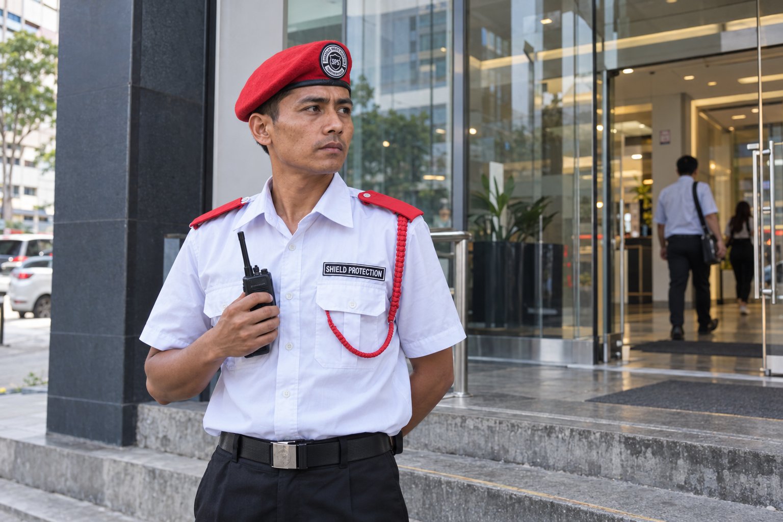 Shield Protection security guard on duty at post