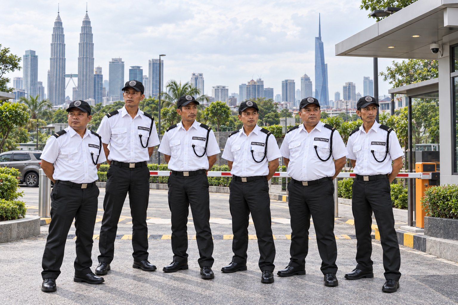 Shield Protection security guards, full team in uniform on duty